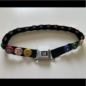 Vintage bottle cap belt with seatbelt buckle!